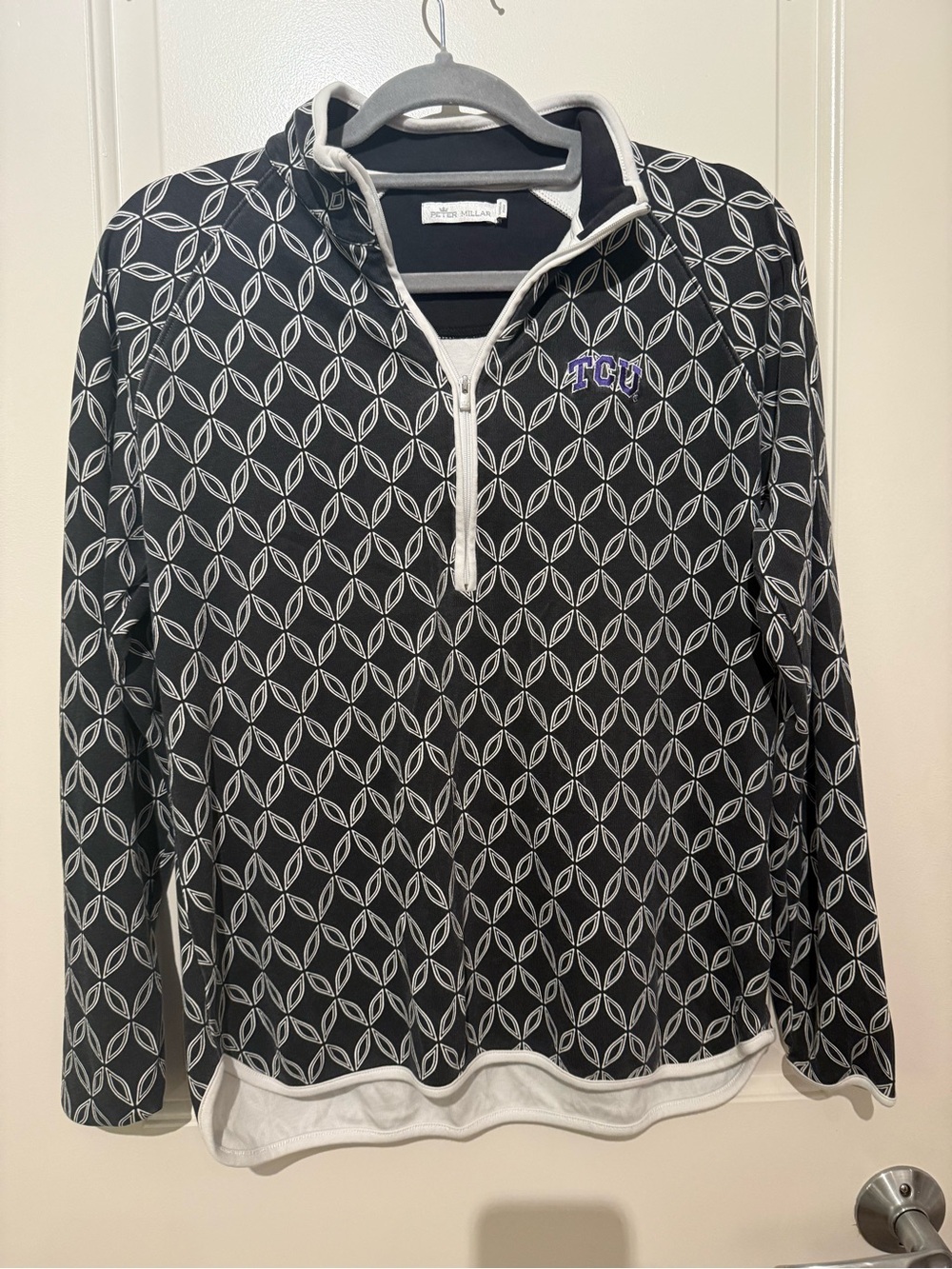 Peter Millar TCU Women’s Quarter Zip Performance Pullover Black White Size L - Picture 2 of 5